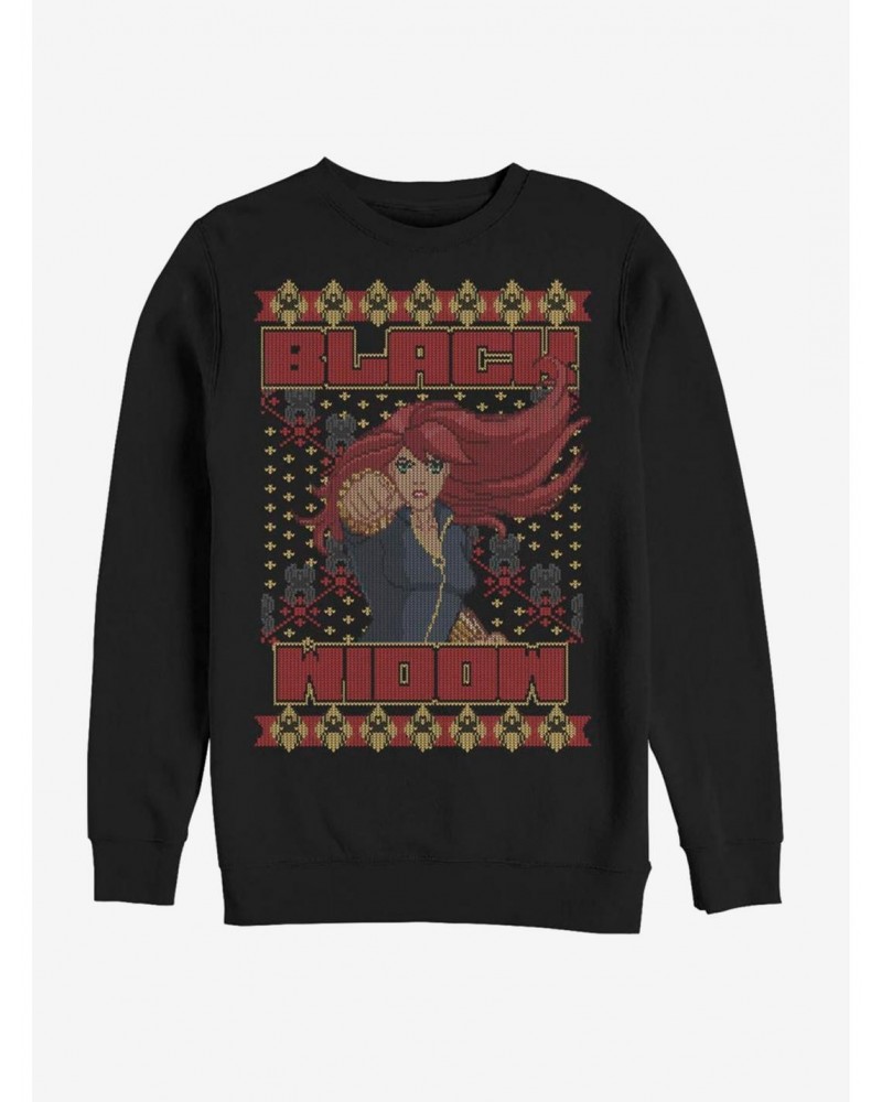 Marvel Black Widow Ugly Christmas Crew Sweatshirt $14.76 Sweatshirts