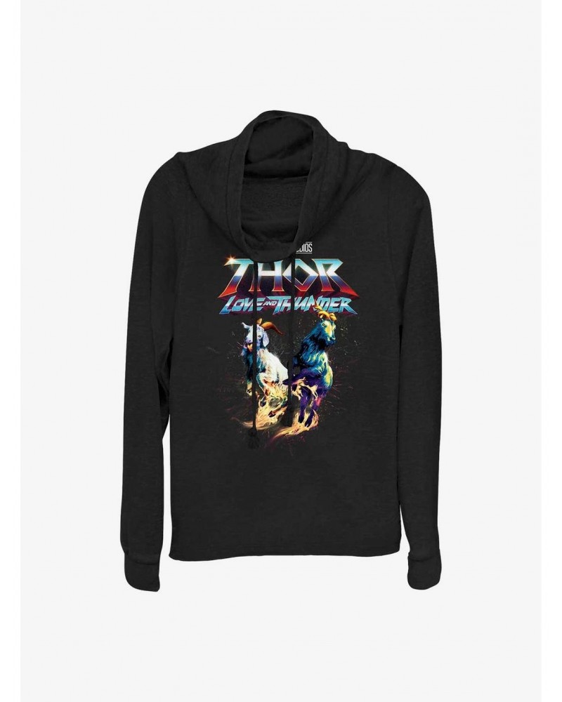 Marvel Thor: Love And Thunder Rainbow Goats Girl's Cowl Neck Long Sleeve Top $12.57 Tops