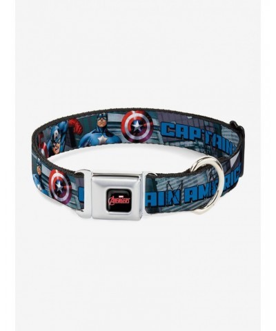 Marvel Captain America Avengers Logo Cityscape Seatbelt Buckle Dog Collar $11.70 Pet Collars