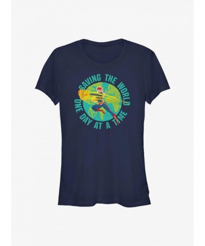 Marvel Captain Marvel Earth Day Saving The World Girls T-Shirt $6.77 T-Shirts