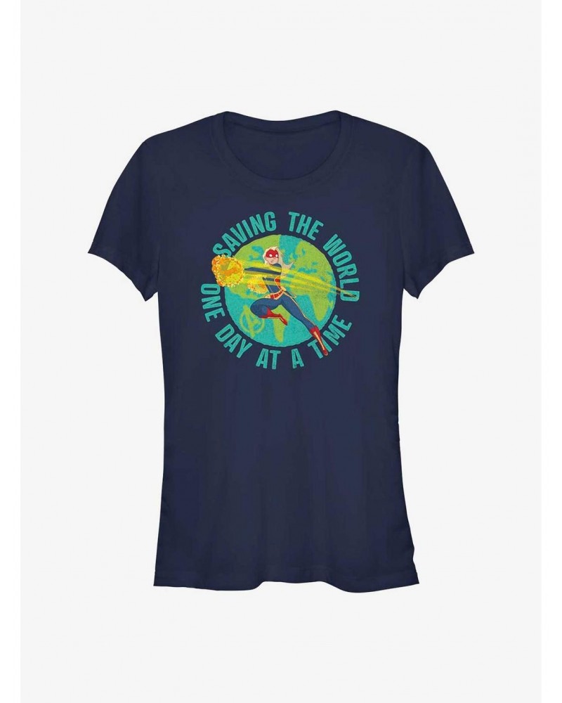 Marvel Captain Marvel Earth Day Saving The World Girls T-Shirt $6.77 T-Shirts