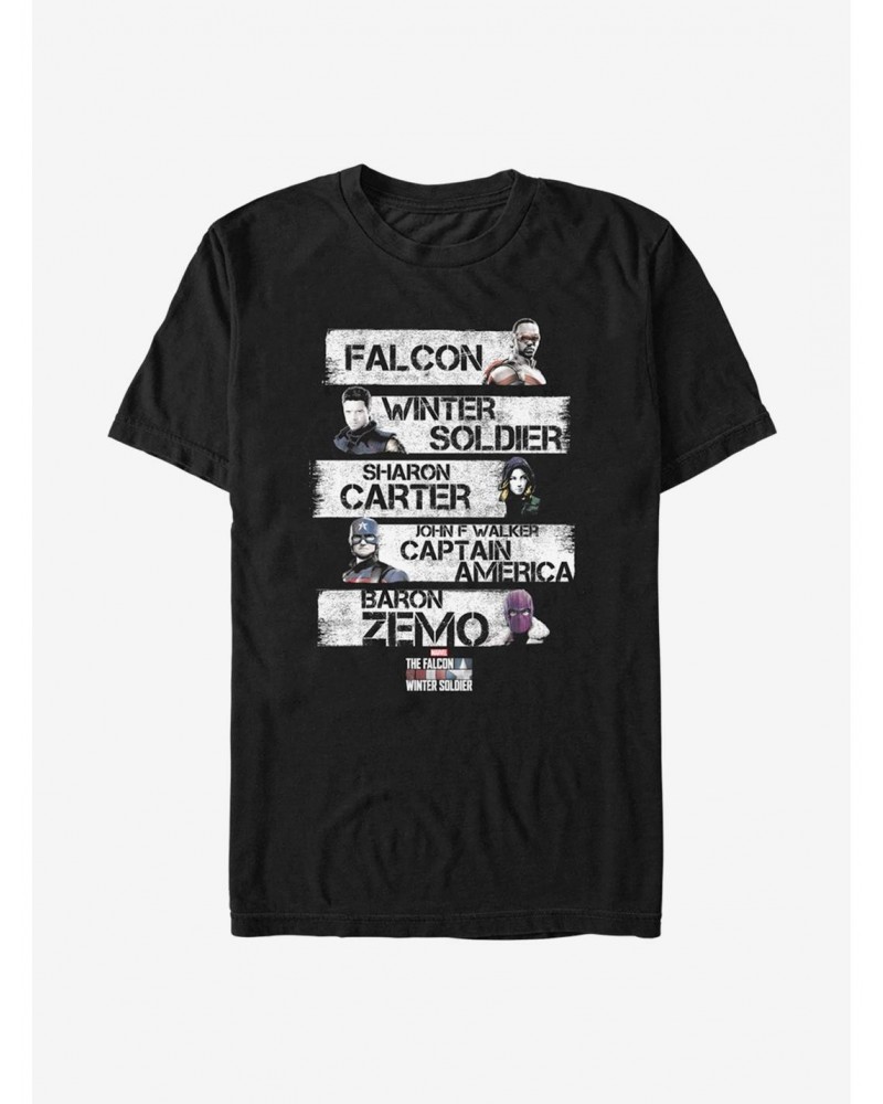 Marvel The Falcon And The Winter Soldier Character Stack T-Shirt $8.99 T-Shirts