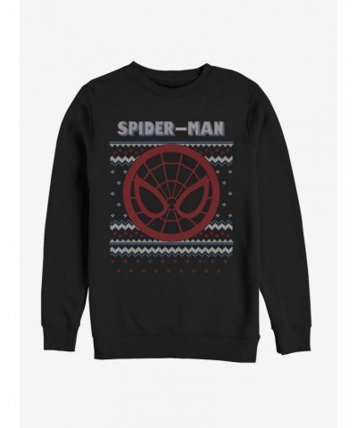 Marvel Spider-Man Spidey Face Ugly Christmas Crew Sweatshirt $13.58 Sweatshirts
