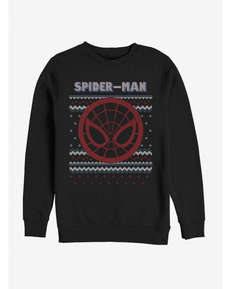 Marvel Spider-Man Spidey Face Ugly Christmas Crew Sweatshirt $13.58 Sweatshirts