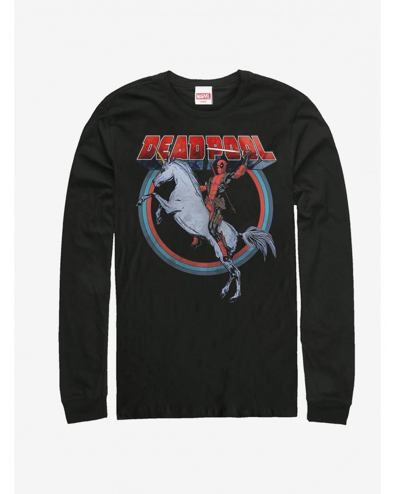 Marvel Deadpool On Unicorn Long-Sleeve T-Shirt $11.05 T-Shirts