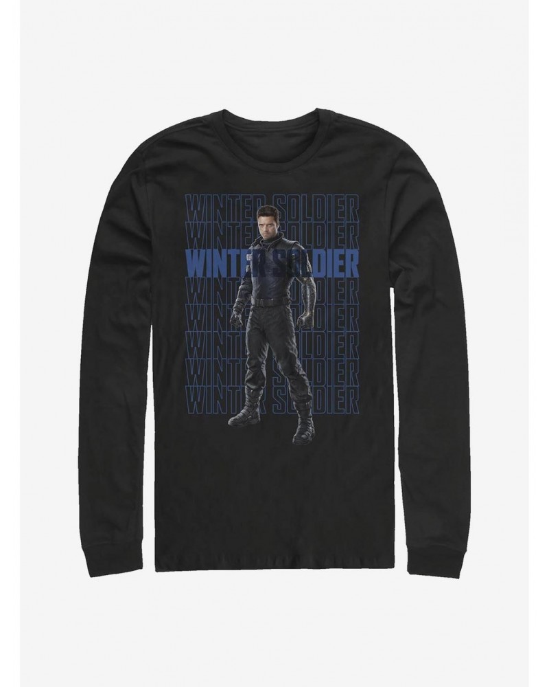 Marvel The Falcon And The Winter Soldier Winter Soldier Repeating Long-Sleeve T-Shirt $13.16 T-Shirts