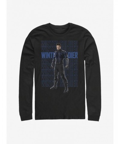 Marvel The Falcon And The Winter Soldier Winter Soldier Repeating Long-Sleeve T-Shirt $13.16 T-Shirts