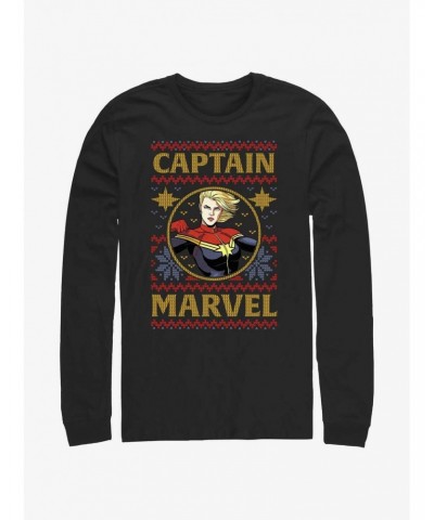 Marvel Captain Marvel Ugly Christmas Long-Sleeve T-Shirt $11.84 T-Shirts