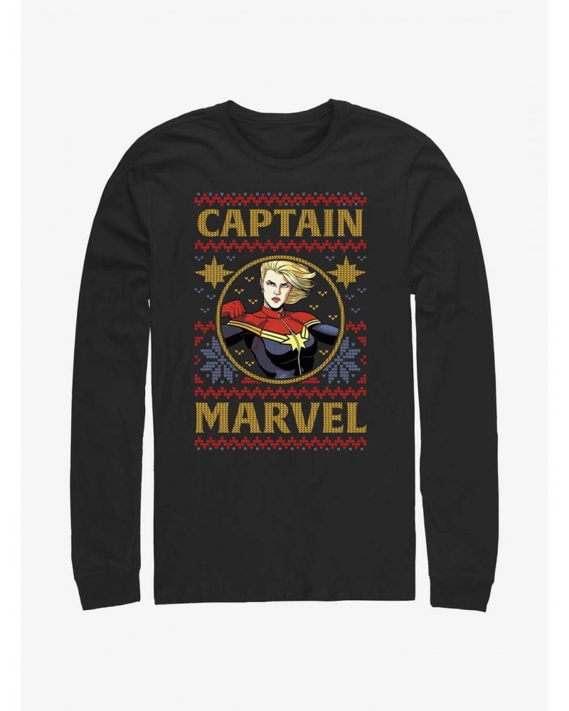 Marvel Captain Marvel Ugly Christmas Long-Sleeve T-Shirt $11.84 T-Shirts