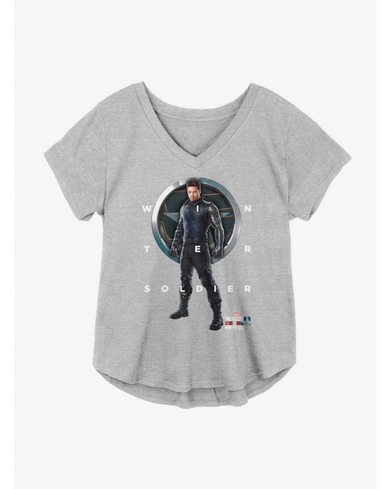 Marvel The Falcon And The Winter Soldier Bucky Grid Text Girls Plus Size T-Shirt $8.09 T-Shirts