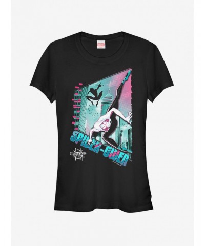 Marvel Spider-Man: Into The Spider-Verse Ghost-Spider Panel Girls T-Shirt $8.96 T-Shirts