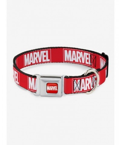 Marvel Red Brick Logo Red White Seatbelt Dog Collar $7.79 Pet Collars